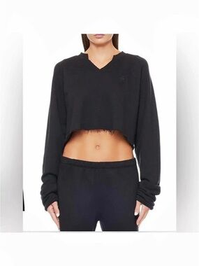 Eterne Crop Cotton Fleece Blend Sweatshirt Black